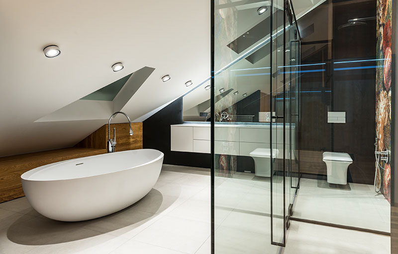 Frameless glass shower cubicle