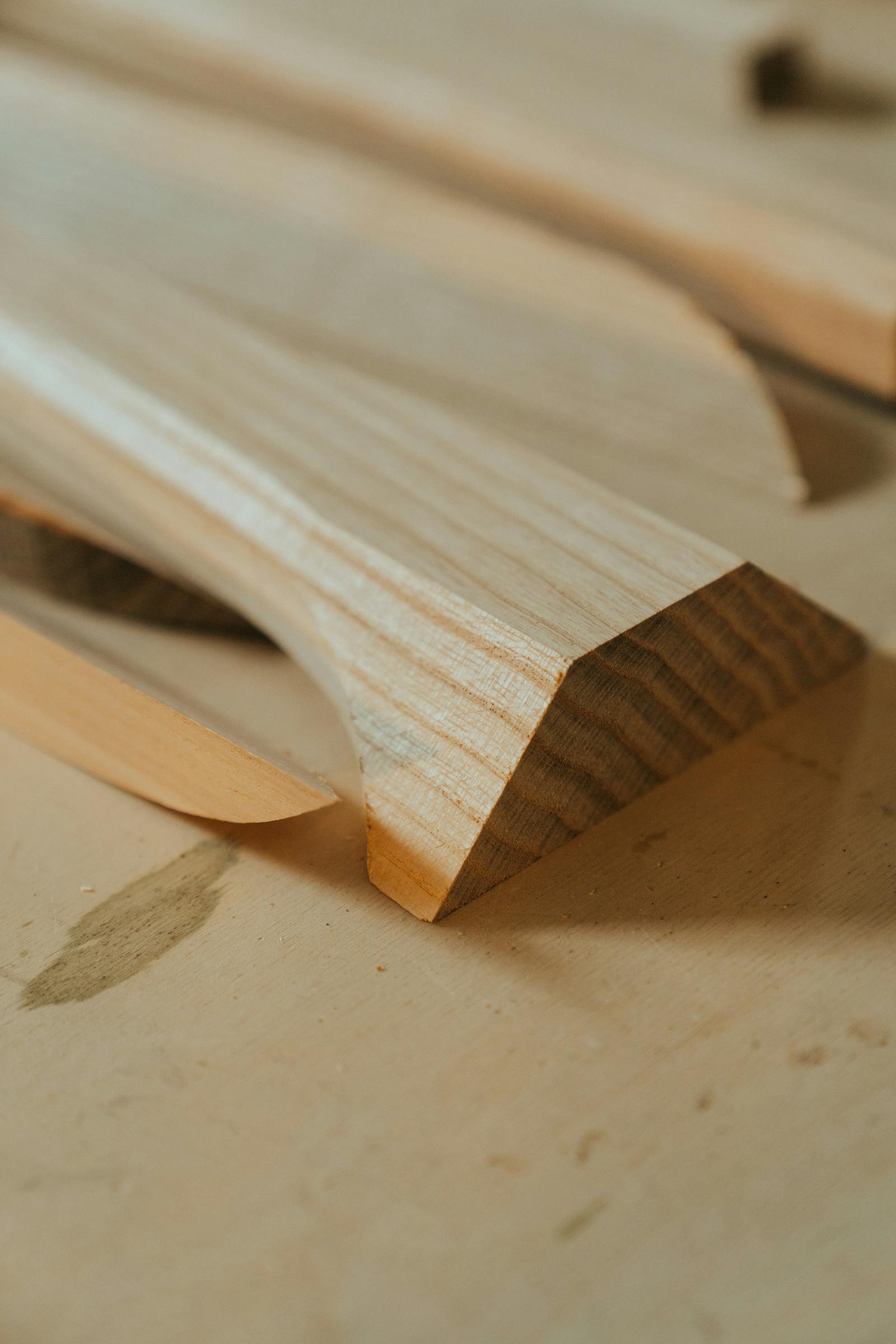Close-up of precision wood crafting in a professional joinery workshop